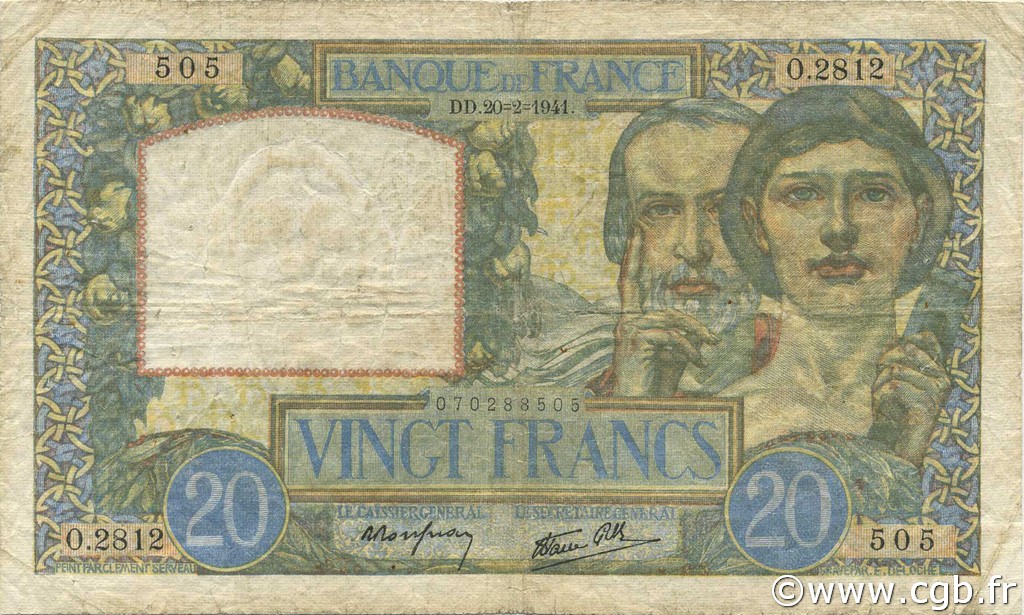 20 Francs TRAVAIL ET SCIENCE FRANCIA  1941 F.12.12 q.MB