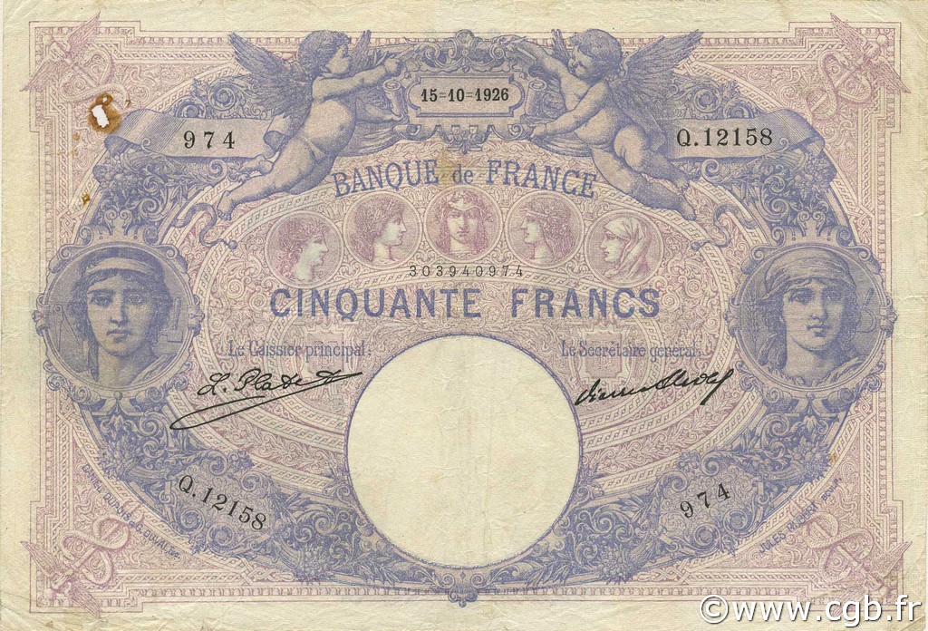 50 Francs BLEU ET ROSE FRANKREICH  1926 F.14.39 S