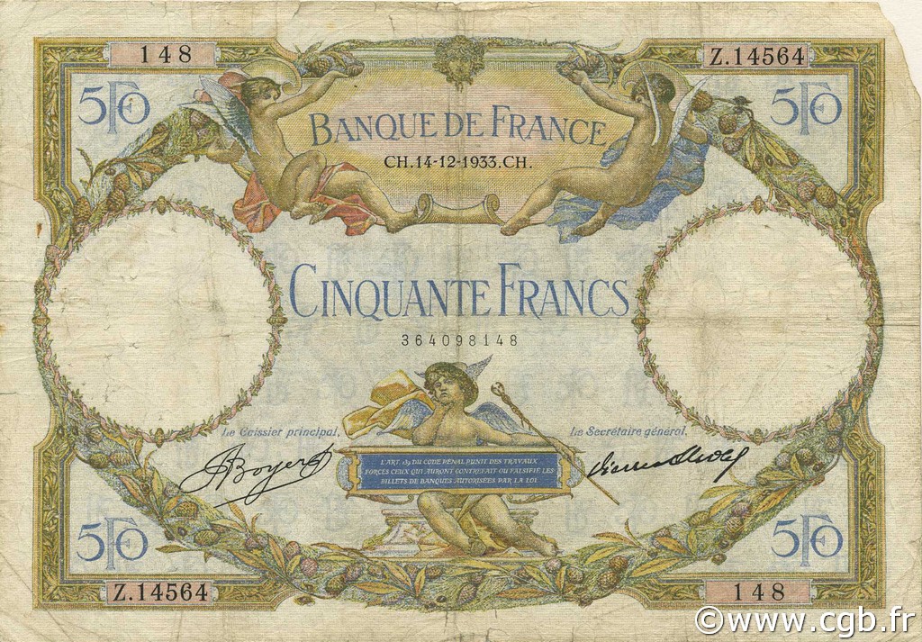 50 Francs LUC OLIVIER MERSON type modifié FRANCE  1933 F.16.04 G
