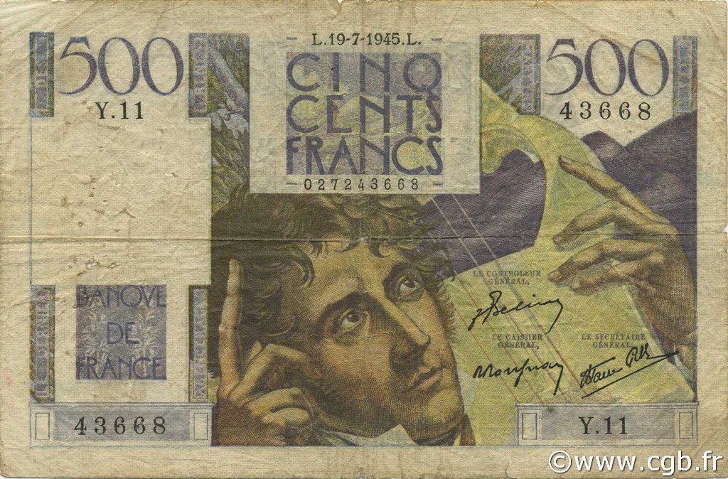 500 Francs CHATEAUBRIAND FRANCE  1945 F.34.01 G