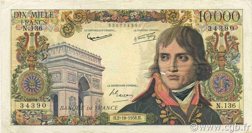 10000 Francs BONAPARTE FRANCE  1958 F.51.13 F+