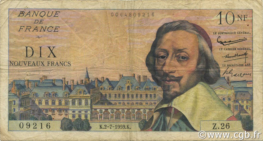 10 Nouveaux Francs RICHELIEU FRANKREICH  1959 F.57.02 fS
