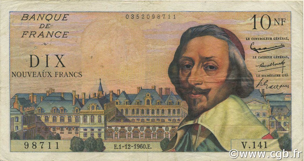 10 Nouveaux Francs RICHELIEU FRANCIA  1960 F.57.12 MB