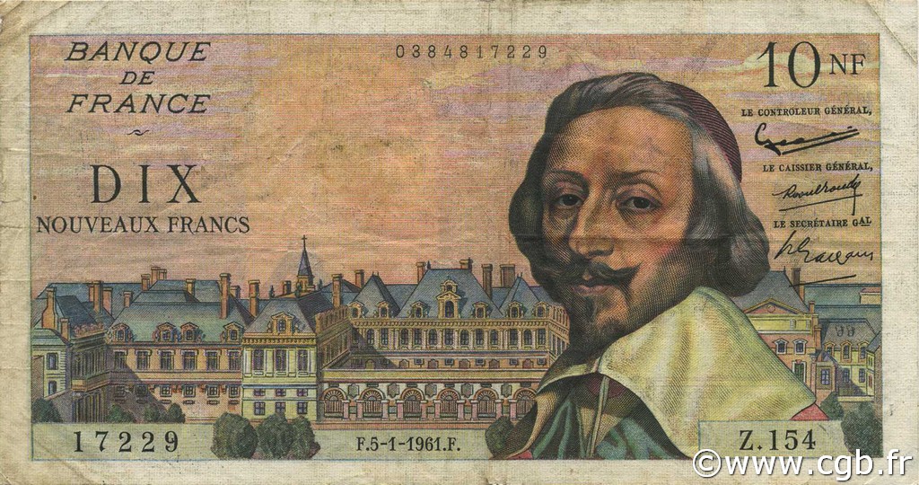 10 Nouveaux Francs RICHELIEU FRANCE  1961 F.57.13 F+