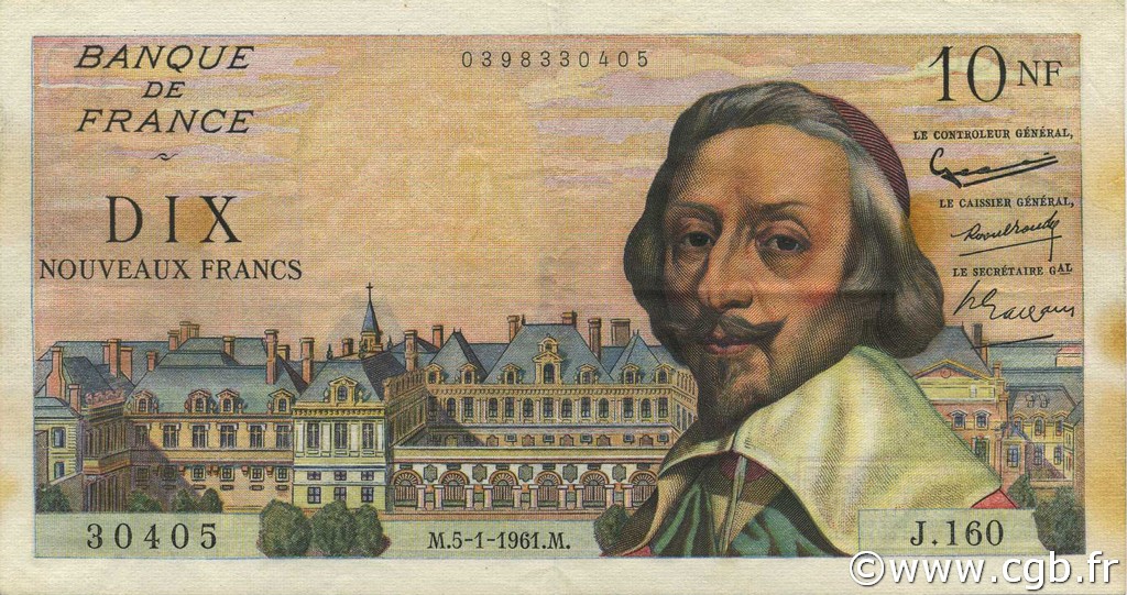 10 Nouveaux Francs RICHELIEU FRANCE  1961 F.57.13 VF+