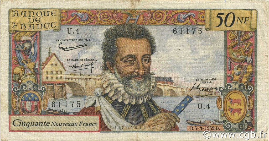 50 Nouveaux Francs HENRI IV FRANCE  1959 F.58.01 F