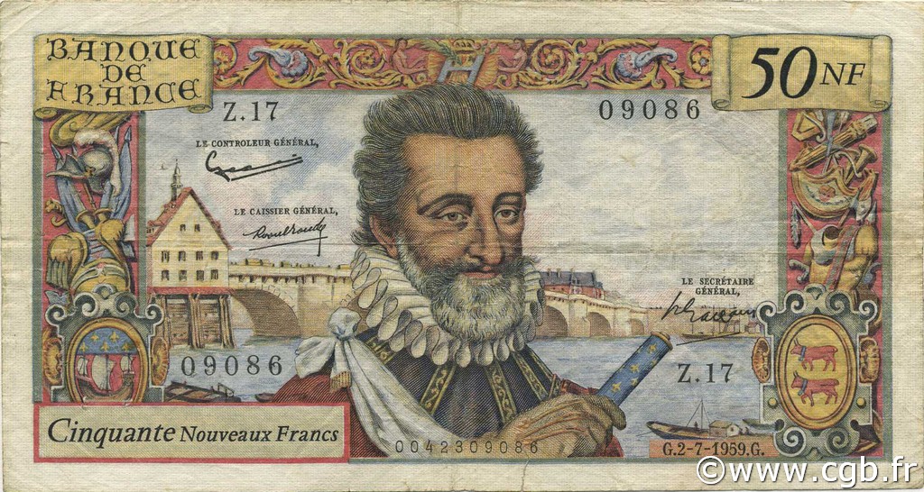 50 Nouveaux Francs HENRI IV FRANCIA  1959 F.58.02 q.MB