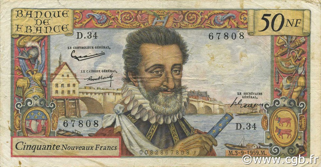 50 Nouveaux Francs HENRI IV FRANCE  1959 F.58.03 B+