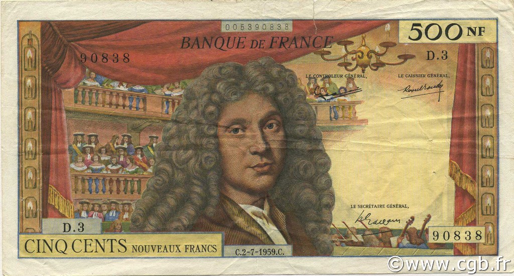 500 Nouveaux Francs MOLIÈRE FRANCIA  1959 F.60.01 MBC