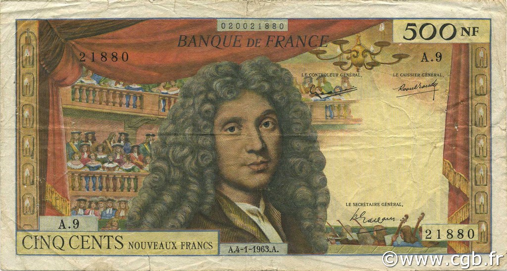 500 Nouveaux Francs MOLIÈRE FRANCIA  1963 F.60.04 B a MB