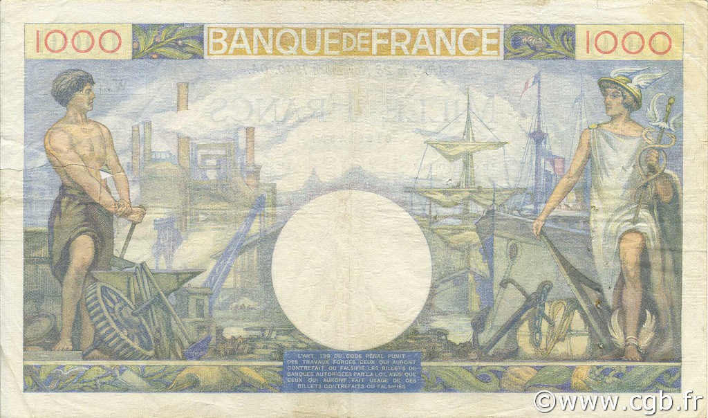 1000 Francs COMMERCE ET INDUSTRIE FRANCE 1944 F.39.11 p19_0239 Billets