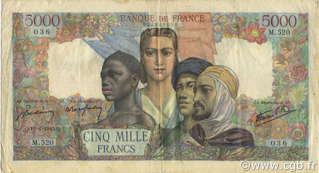5000 Francs EMPIRE FRANçAIS FRANCIA  1945 F.47.22 BC