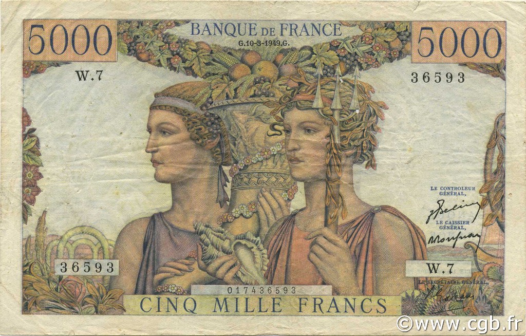 5000 Francs TERRE ET MER FRANKREICH  1949 F.48.01 fSS