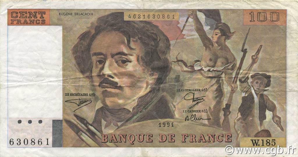 100 Francs DELACROIX imprimé en continu FRANCIA  1991 F.69bis.03b2 BB