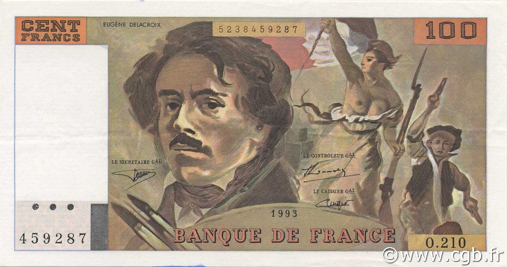 100 Francs DELACROIX imprimé en continu FRANCIA  1993 F.69bis.05 EBC