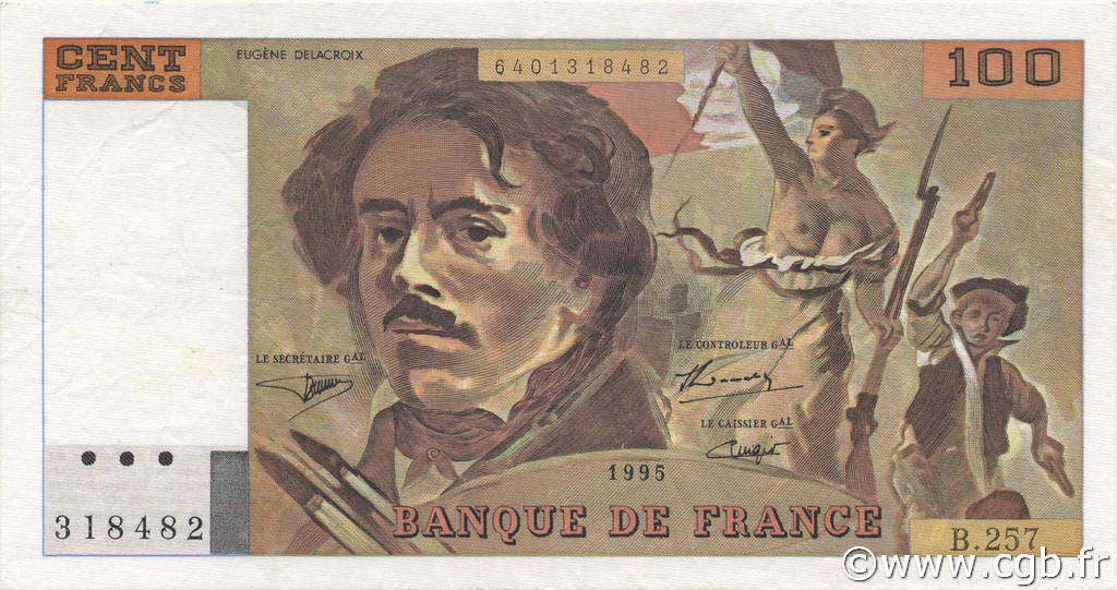 100 Francs DELACROIX 442-1 & 442-2 FRANCE  1995 F.69ter.02a XF+