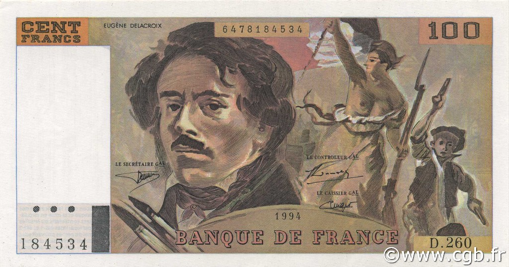 100 Francs DELACROIX 442-1 & 442-2 FRANCIA  1994 F.69ter.01a EBC a SC