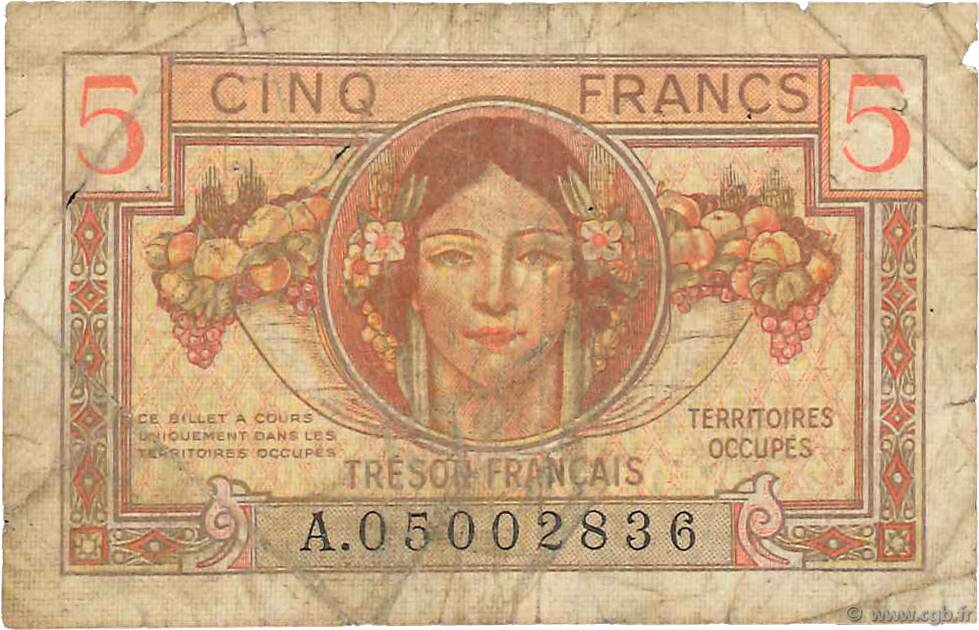 5 Francs TRÉSOR FRANÇAIS FRANCE  1947 VF.29.01 VG