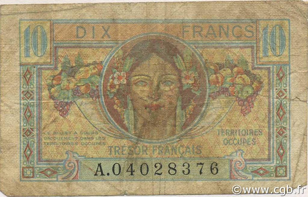 10 Francs TRÉSOR FRANÇAIS FRANCIA  1947 VF.30.01 q.B