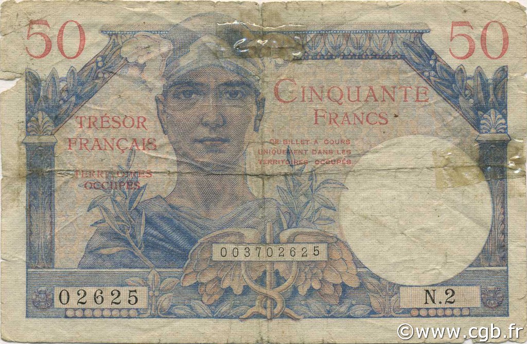 50 Francs TRÉSOR FRANÇAIS FRANCIA  1947 VF.31.01 RC