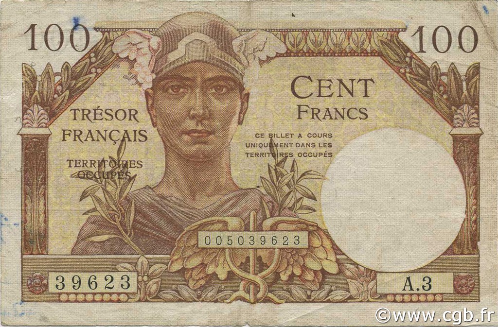 100 Francs TRÉSOR FRANÇAIS FRANCIA  1947 VF.32.03 MB
