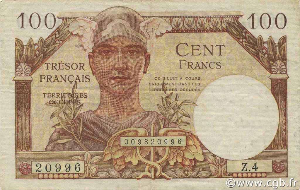 100 Francs TRÉSOR FRANÇAIS FRANCIA  1947 VF.32.04 BB