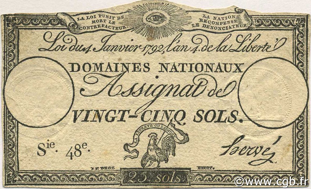 25 Sols FRANCE  1792 Ass.25a VF