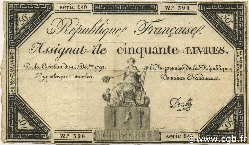 50 Livres FRANCIA  1792 Ass.39a BC+