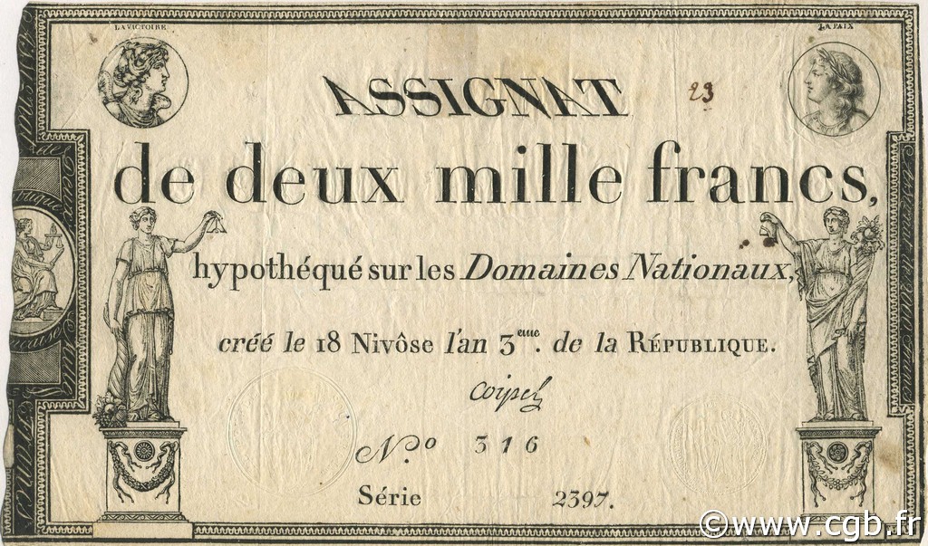 2000 Francs FRANCE  1795 Ass.51a XF-