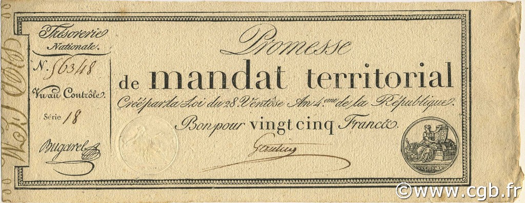 25 Francs avec série FRANCE  1796 Ass.59b AU