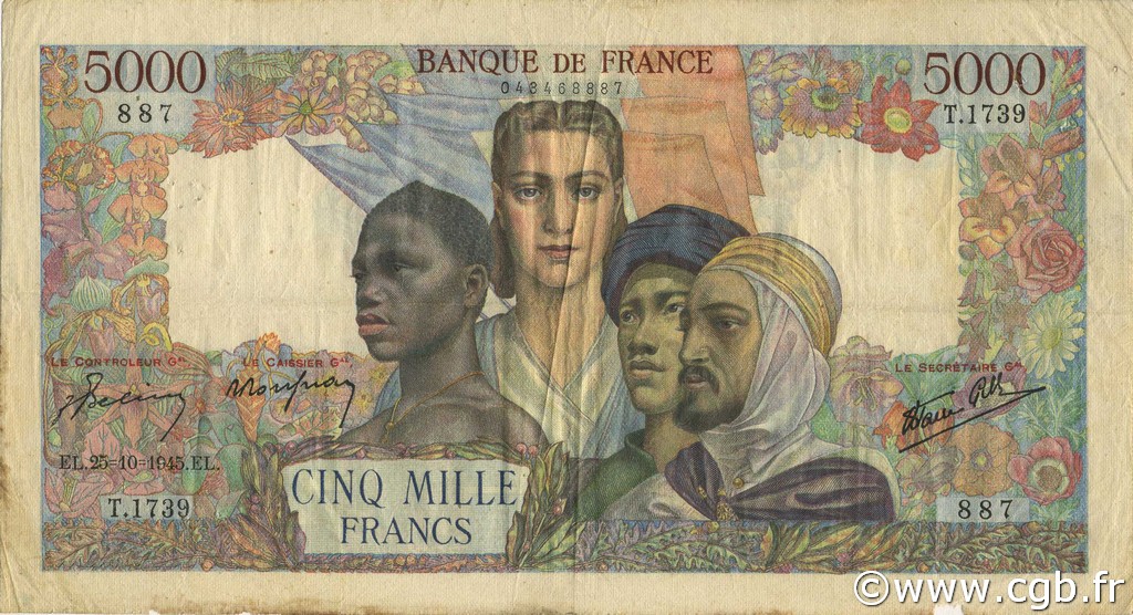 5000 Francs EMPIRE FRANÇAIS FRANCE  1945 F.47.48 F+