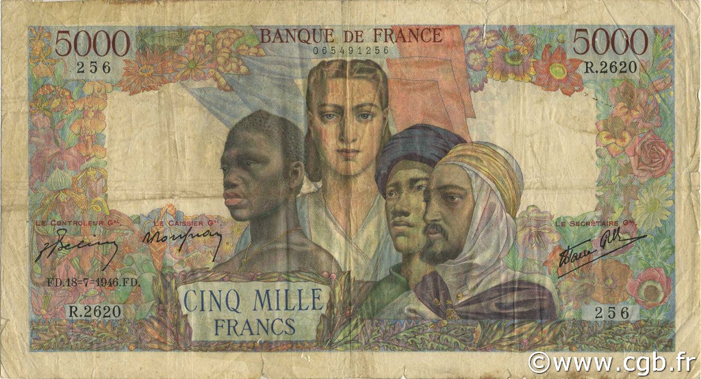 5000 Francs EMPIRE FRANÇAIS FRANCIA  1946 F.47.55 q.MB