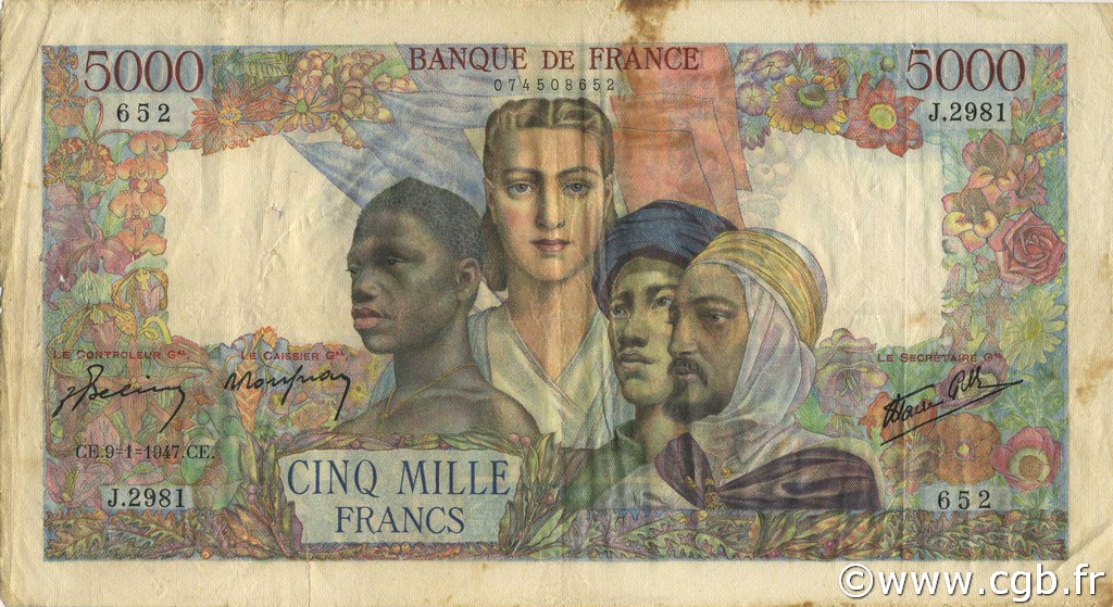 5000 Francs EMPIRE FRANÇAIS FRANCIA  1947 F.47.58 q.BB