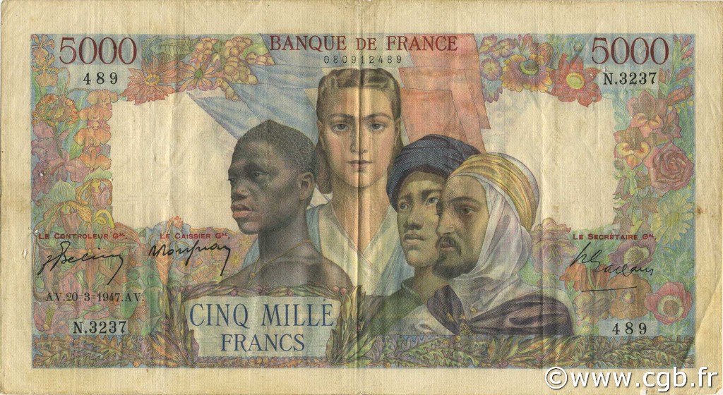 5000 Francs EMPIRE FRANÇAIS FRANCIA  1947 F.47.59 BC a MBC