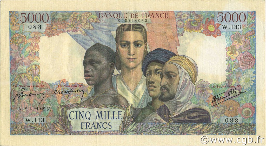 5000 Francs EMPIRE FRANÇAIS FRANCIA  1942 F.47.06 EBC