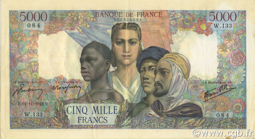 5000 Francs EMPIRE FRANÇAIS FRANCIA  1942 F.47.06 EBC