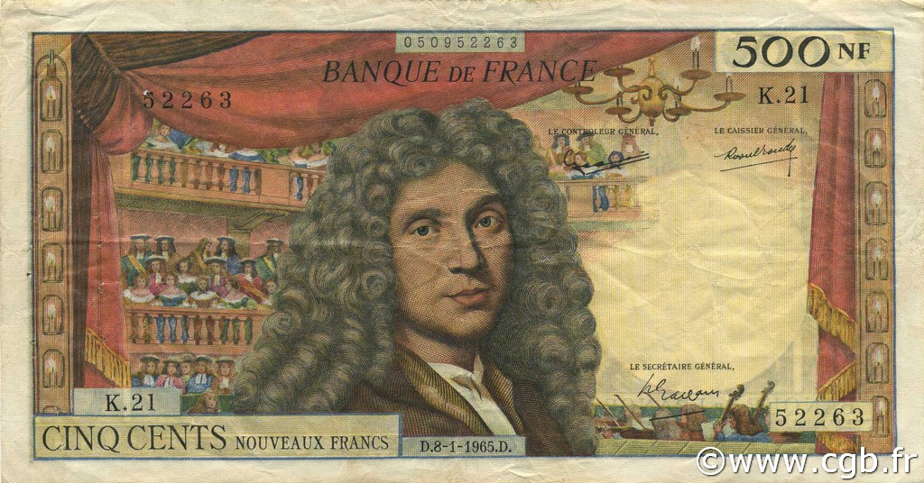 500 Nouveaux Francs MOLIÈRE FRANCE  1965 F.60.08 VF