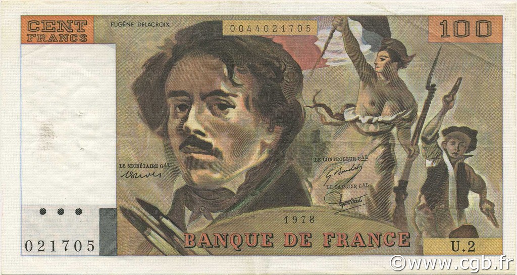 100 Francs DELACROIX FRANCIA  1978 F.68.02 BB to SPL