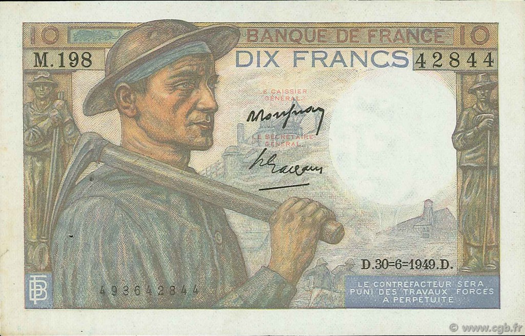 10 Francs MINEUR FRANCIA  1949 F.08.22 SPL+