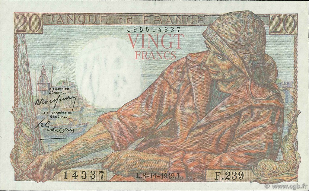 20 Francs PÊCHEUR FRANCE  1949 F.13.16 AU