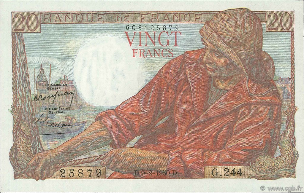 20 Francs PÊCHEUR FRANCIA  1950 F.13.17 SPL+ a AU
