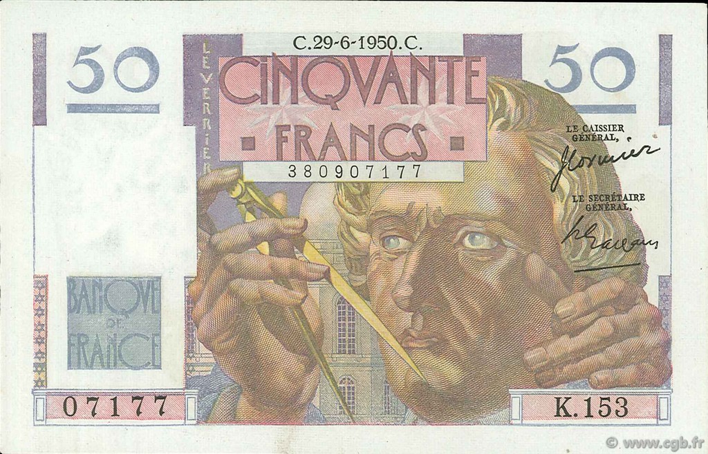 50 Francs LE VERRIER FRANCE  1950 F.20.15 SPL