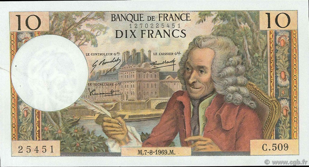 10 Francs VOLTAIRE FRANCIA  1969 F.62.39 SPL+