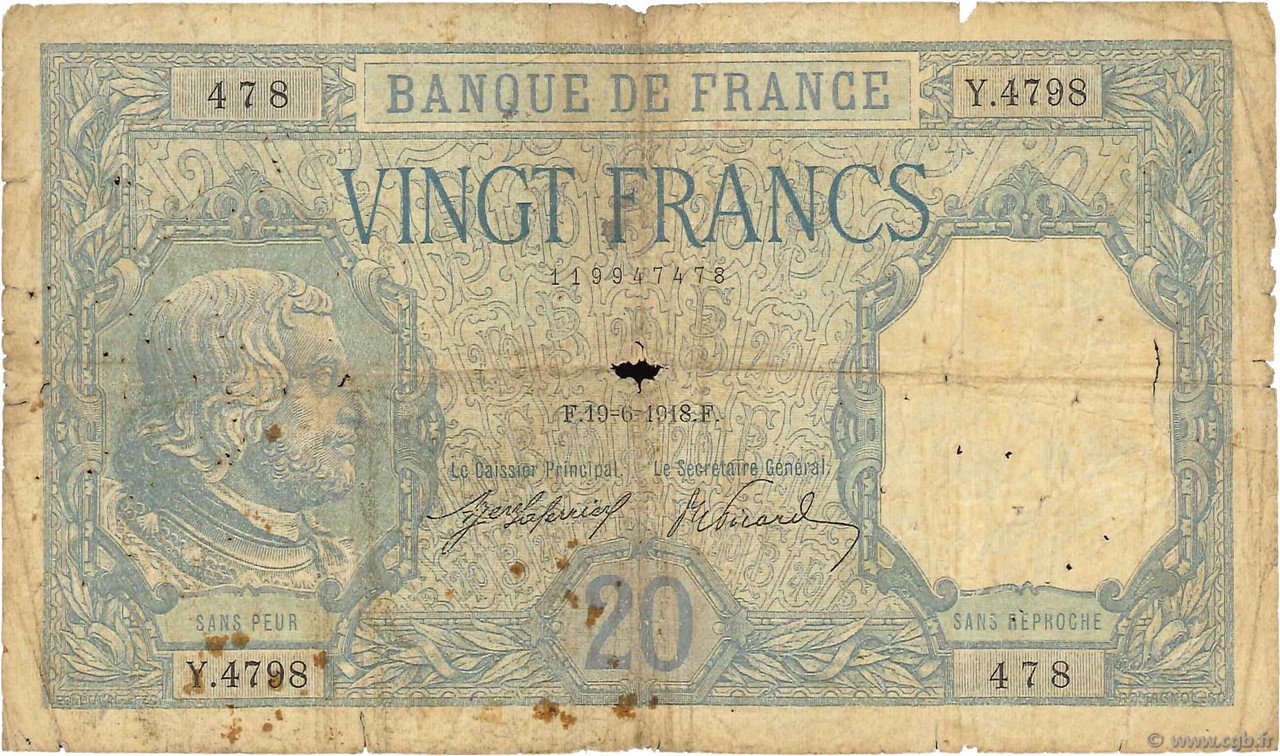 20 Francs BAYARD FRANCIA  1918 F.11.03 B