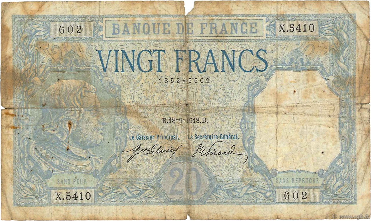 20 Francs BAYARD FRANCIA  1918 F.11.03 RC