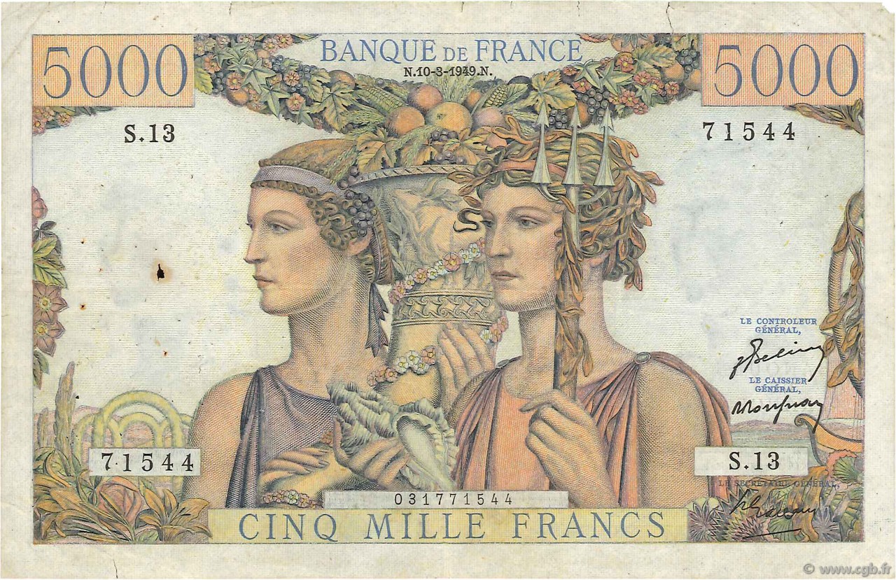 5000 Francs TERRE ET MER FRANCE  1949 F.48.01 pr.TB