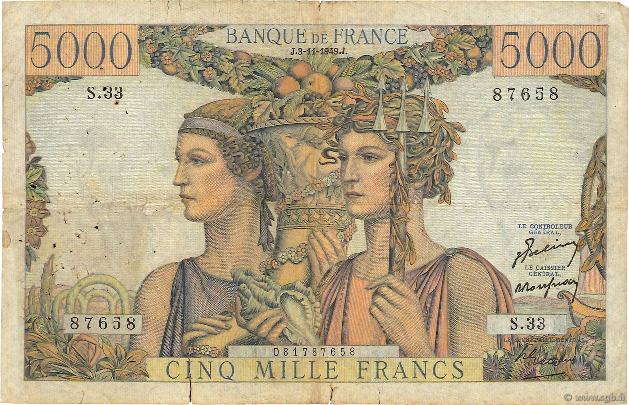 5000 Francs TERRE ET MER FRANCE  1949 F.48.02 B