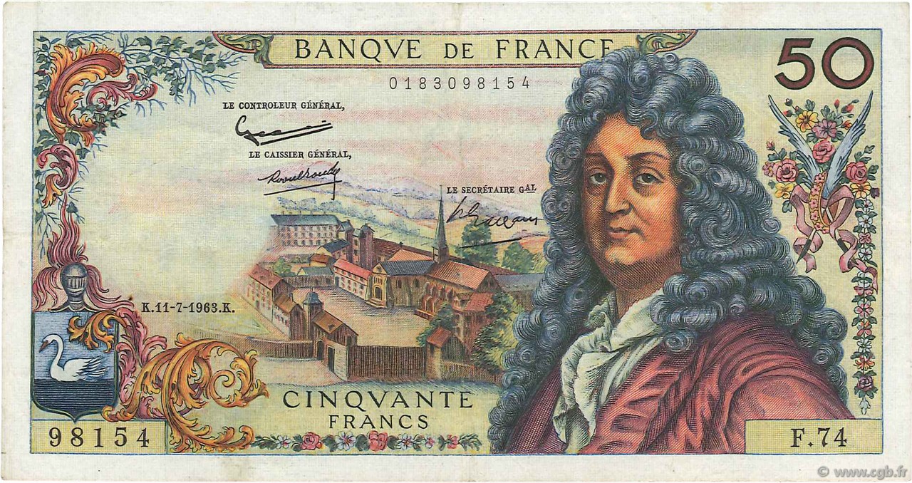 50 Francs RACINE FRANCIA  1963 F.64.06 q.BB