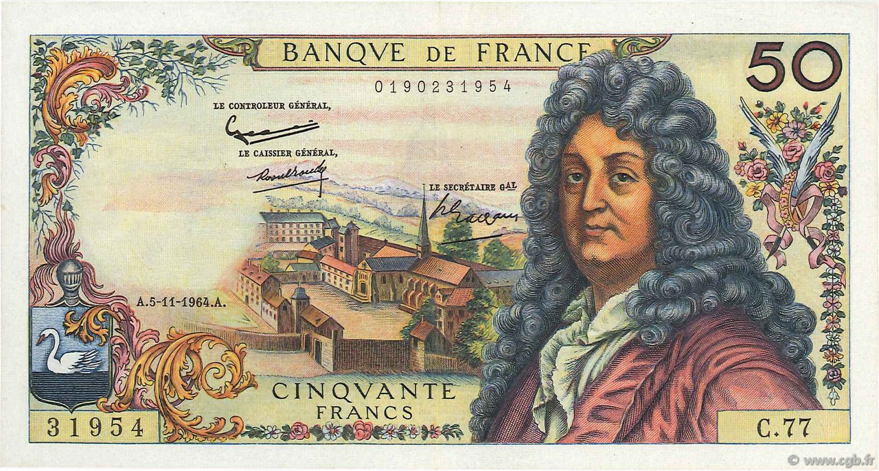 50 Francs RACINE FRANCIA  1964 F.64.07 EBC