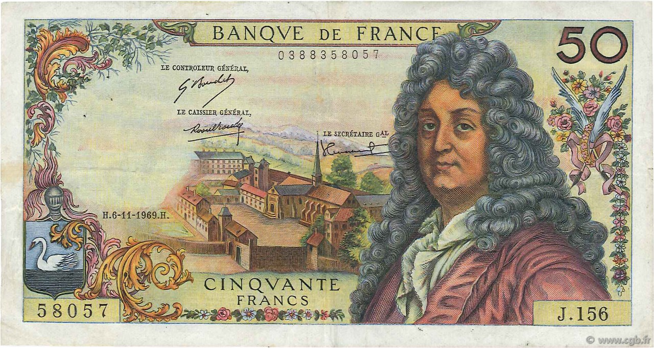 50 Francs RACINE FRANCIA  1969 F.64.15 MBC